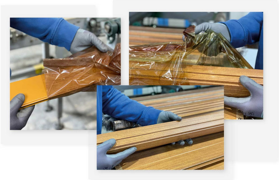 Acabado madera efecto natural sobre aluminio con tecnología Decoral System